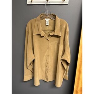 Bridgewater Studio Button Front Womens Plus Size 4X Tan Coffee Brown Career Top